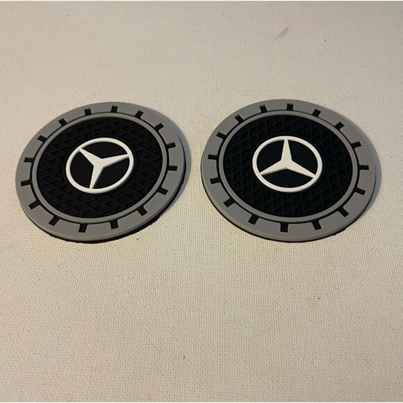 Mercedes logo cup Coasters in black and gray Set of 2 NWT - Picture 2 of 8